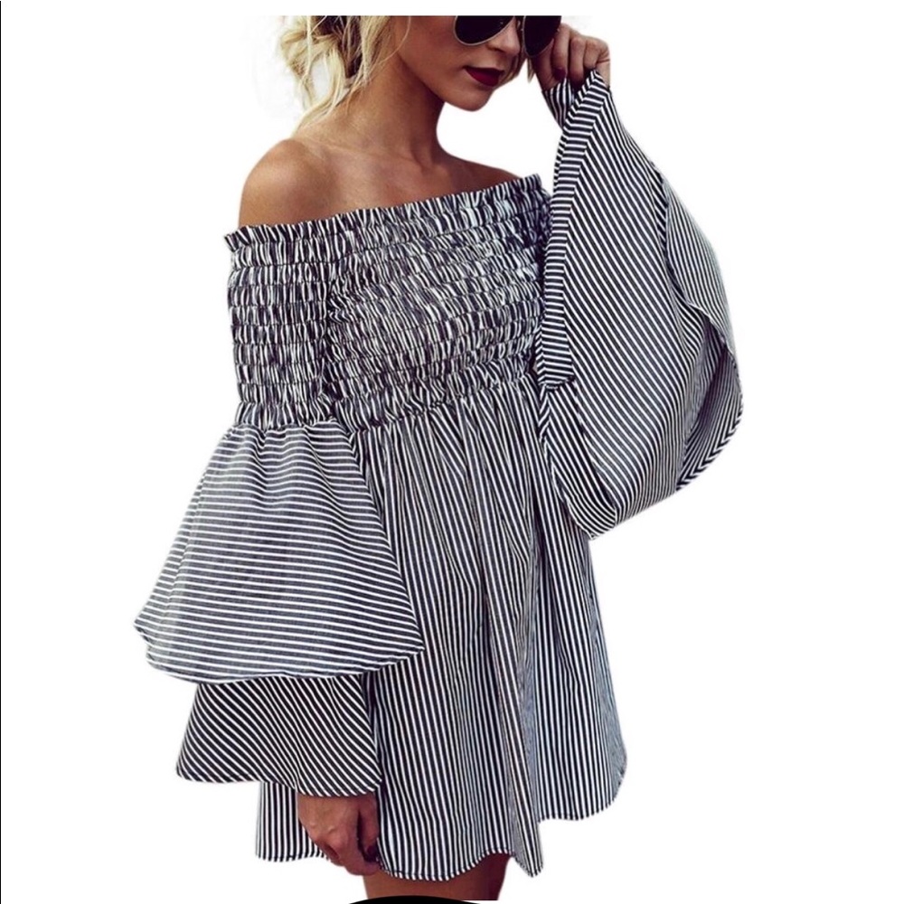 ~1 left~Off Shoulder Striped Party Pattern - Picture 2 of 2